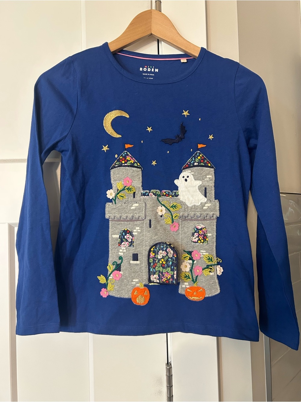 Mini Boden Royal Blue Halloween Castle Appliqué Long-Sleeve Tee